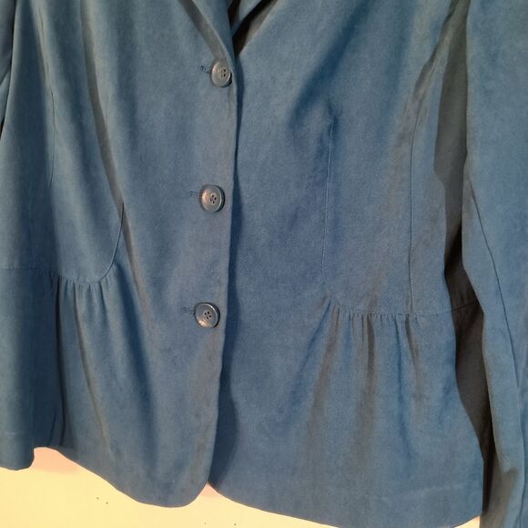 Vintage  Turquoise Blue Crush Velvet 3 Button Blazer - Picture 4 of 6
